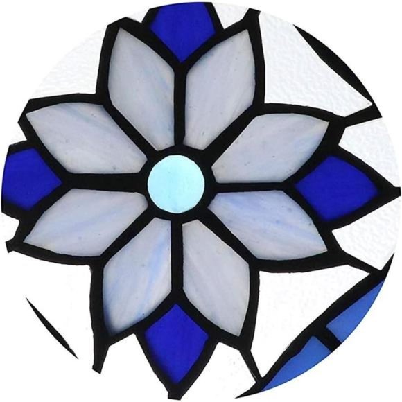 Stained Glass Windows Hanging Suncatchers Flower Blue, 6" x 6" - Picture 4 of 8
